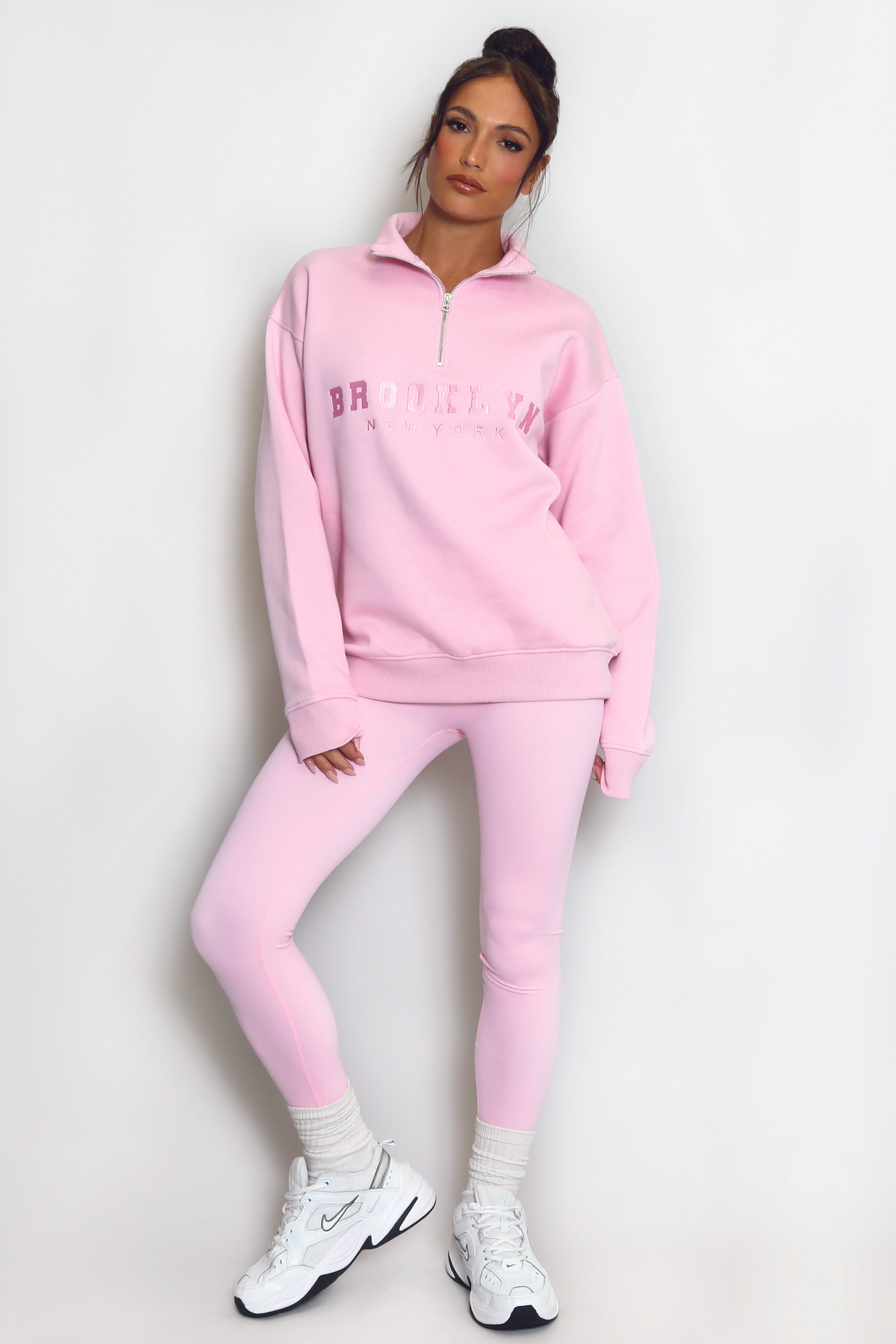 Brooklyn Half Zip Relaxed Fit Sweatshirt in Pink