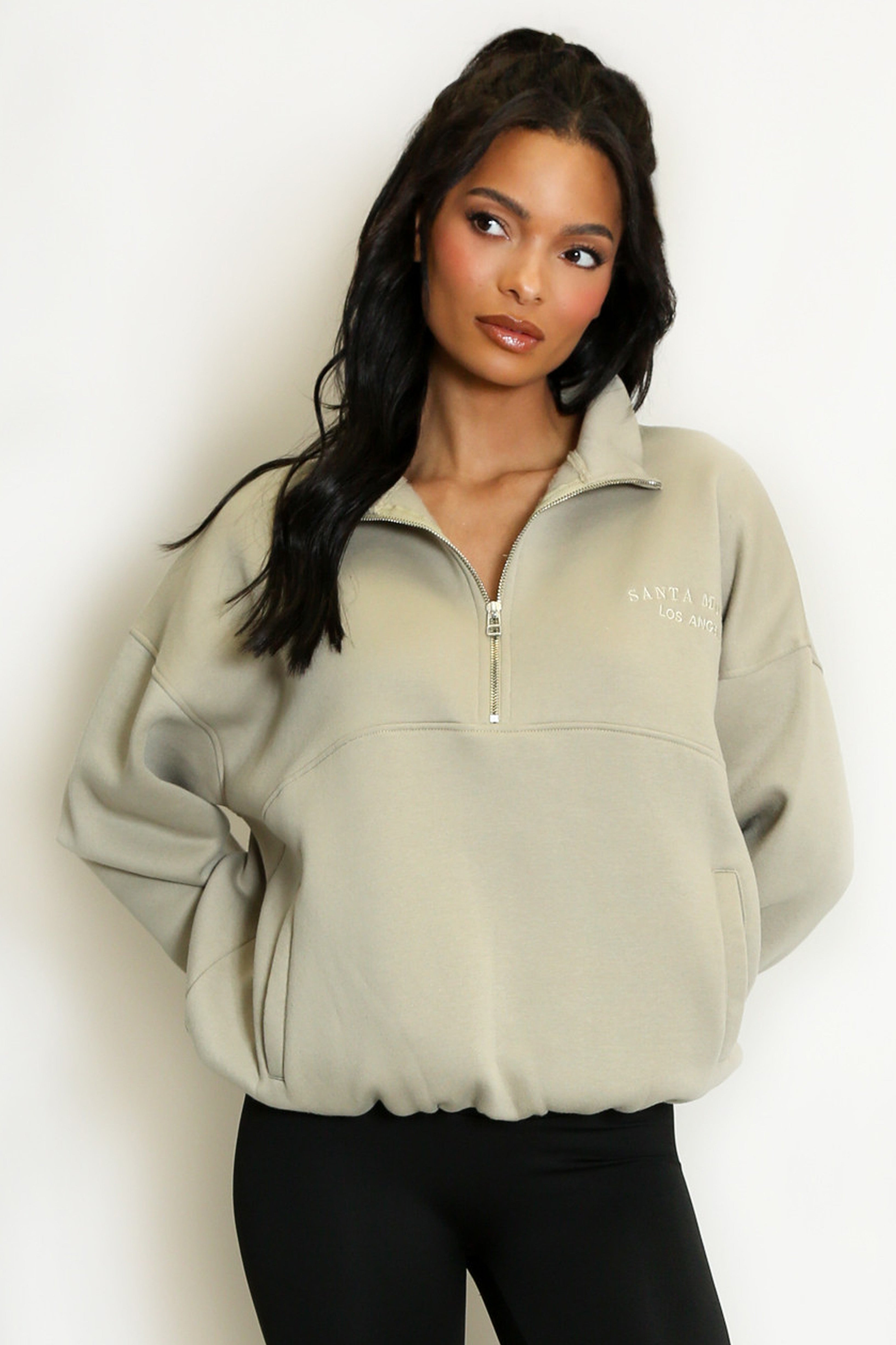 Half Zip Santa Monica Sweatshirt in Sage Green