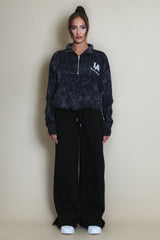 Half Zip LA Sweatshirt In Black Acid Wash