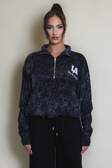 Half Zip LA Sweatshirt In Black Acid Wash