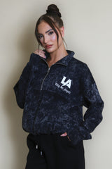 Half Zip LA Sweatshirt In Black Acid Wash