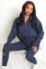 New York Embossed Zip Sweatshirt In Grey