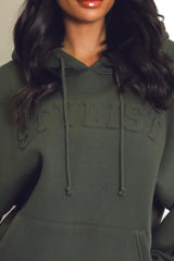 Stylist Embossed Oversized Hoodie In Khaki