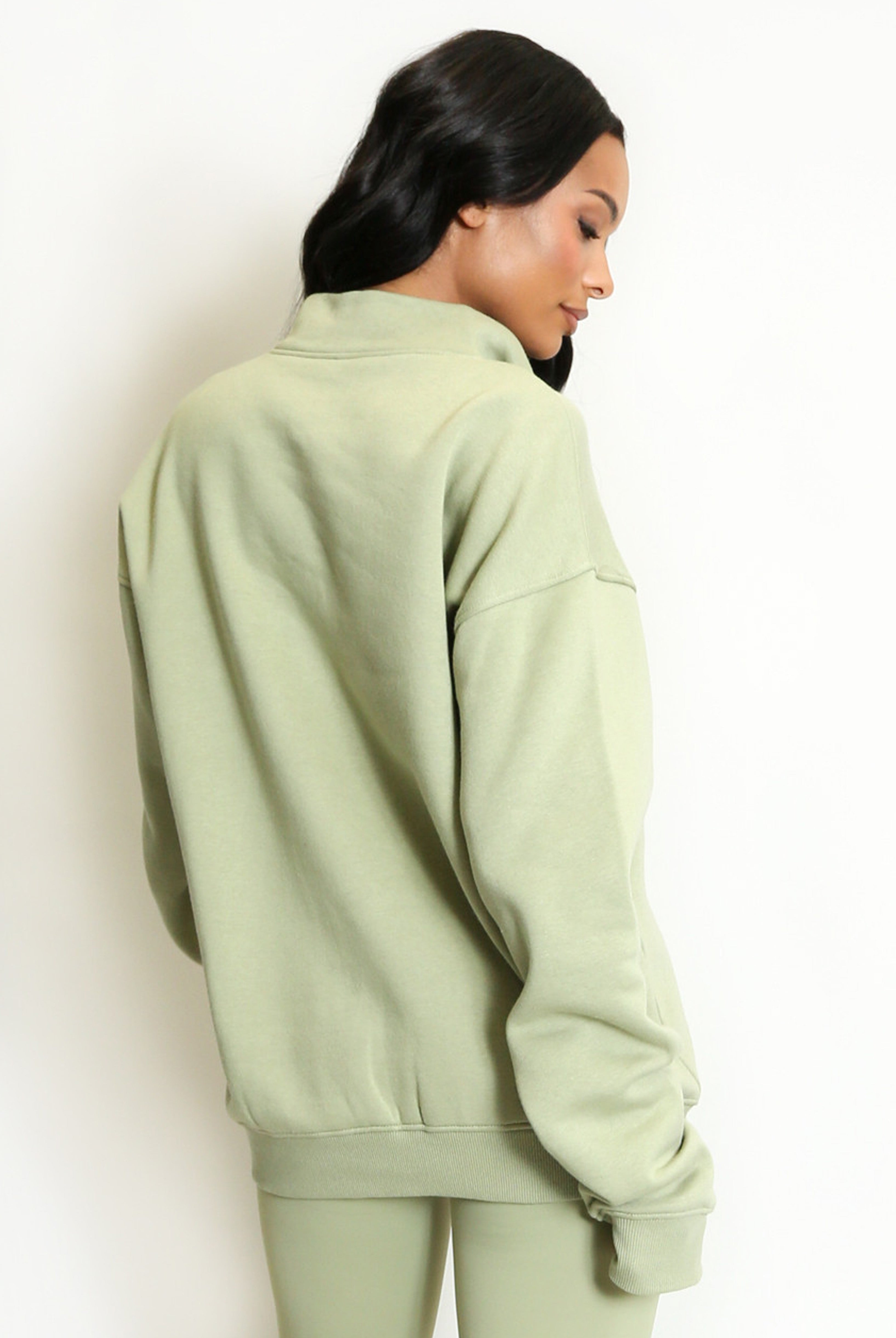Half Zip Relaxed Fit Sweatshirt in Sage Green