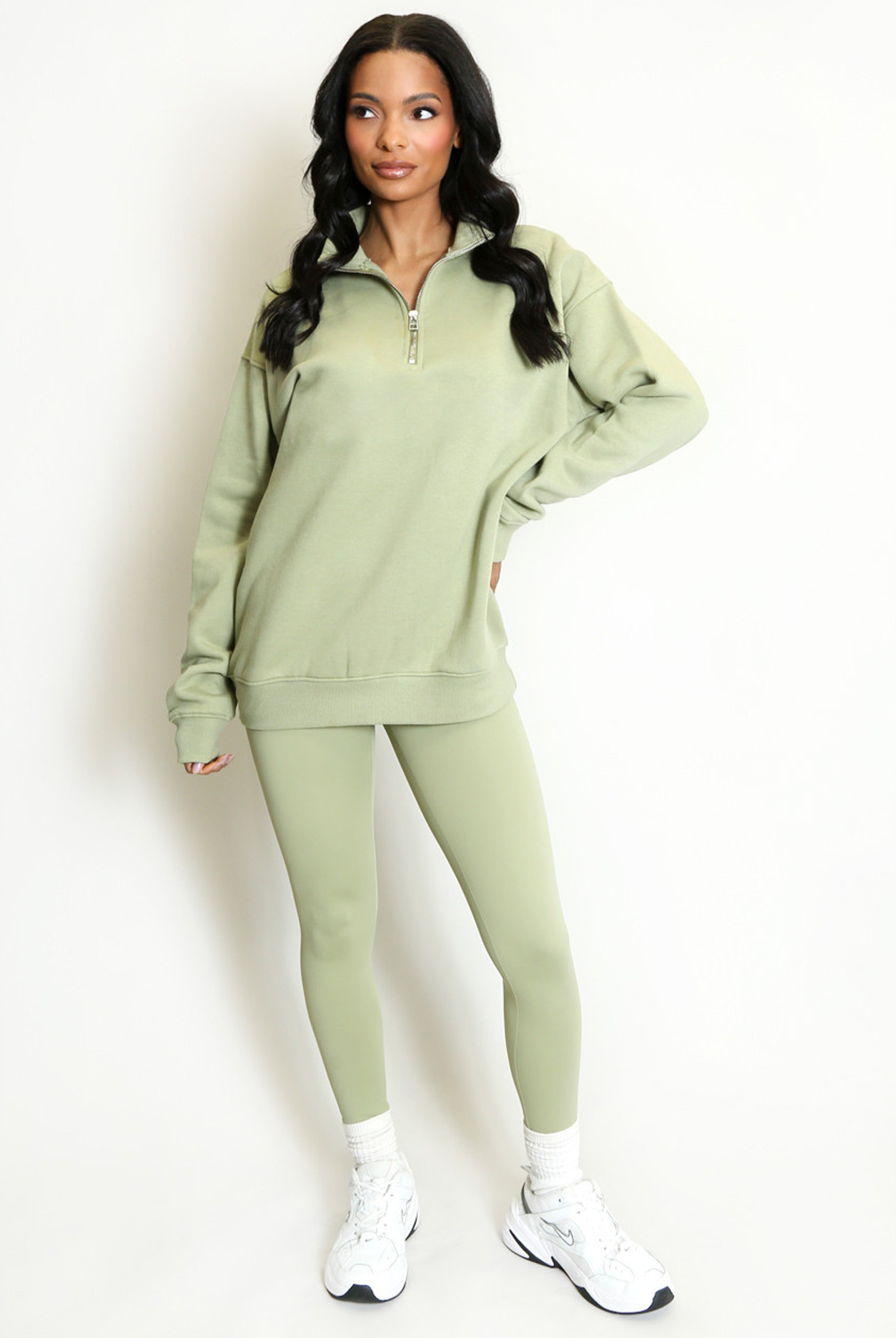 Half Zip Relaxed Fit Sweatshirt in Sage Green