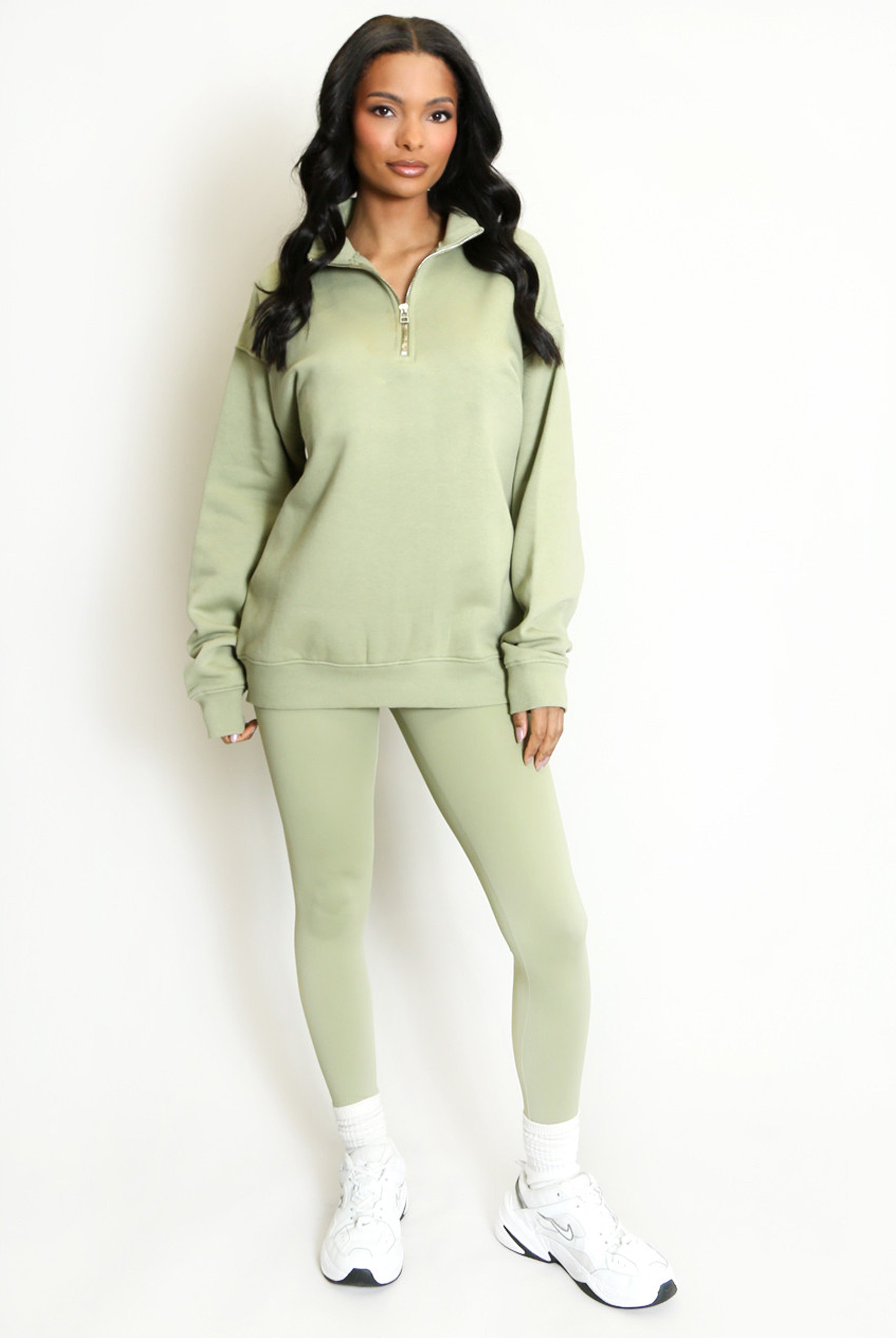 Half Zip Relaxed Fit Sweatshirt in Sage Green