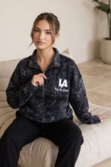 Half Zip LA Sweatshirt In Black Acid Wash