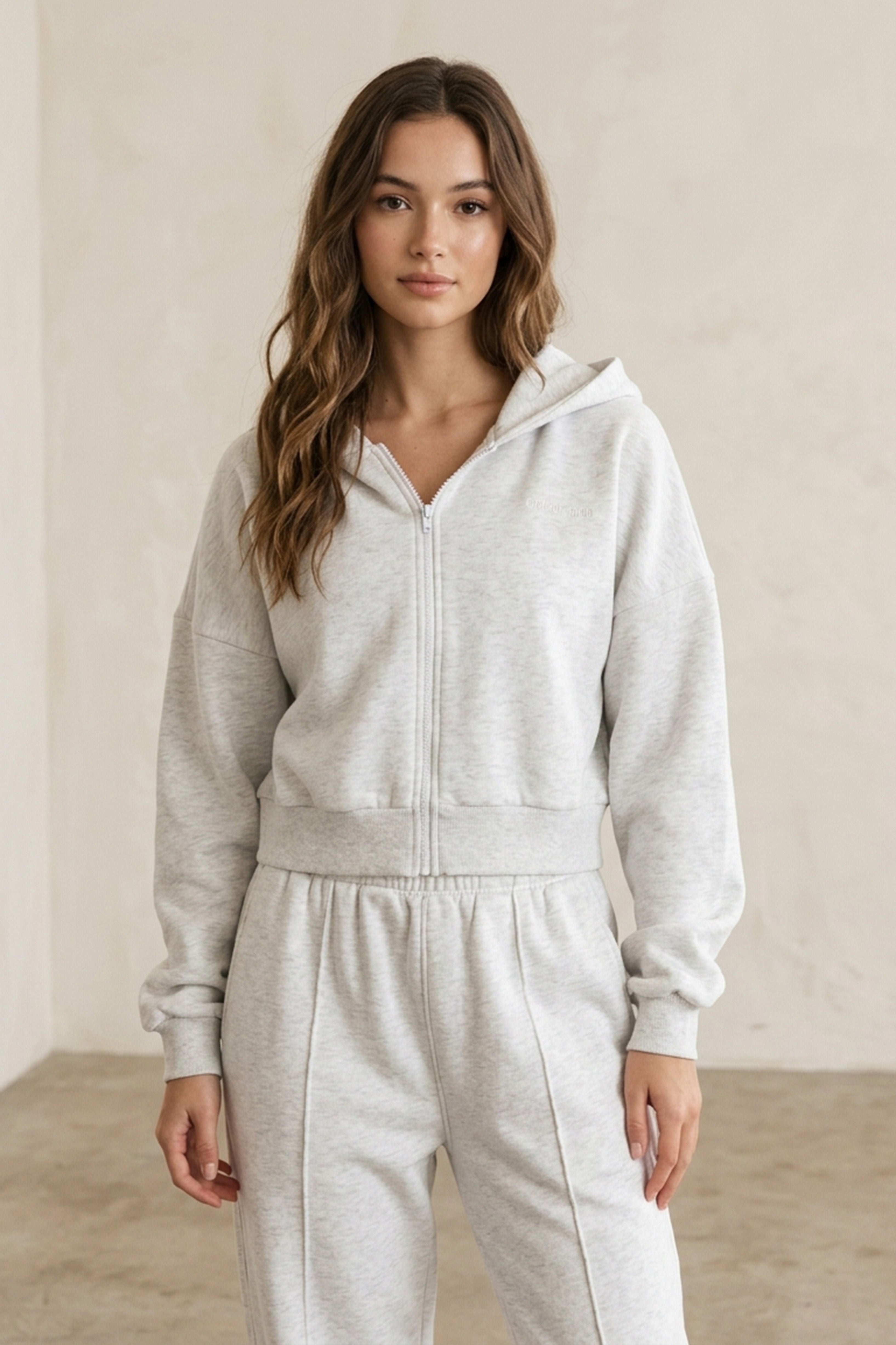 Iconic Cropped Zipper Hoodie In Grey