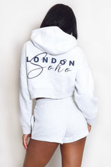 Soho London Cropped Hoodie And Mini Shorts Set In Grey