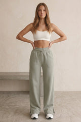 Wide Leg Split Hem Jogger In Sage Green