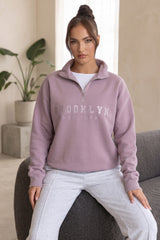 Brooklyn Half Zip Relaxed Fit Sweatshirt in Mauve