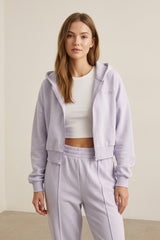 Iconic Cropped Zipper Hoodie In Lilac