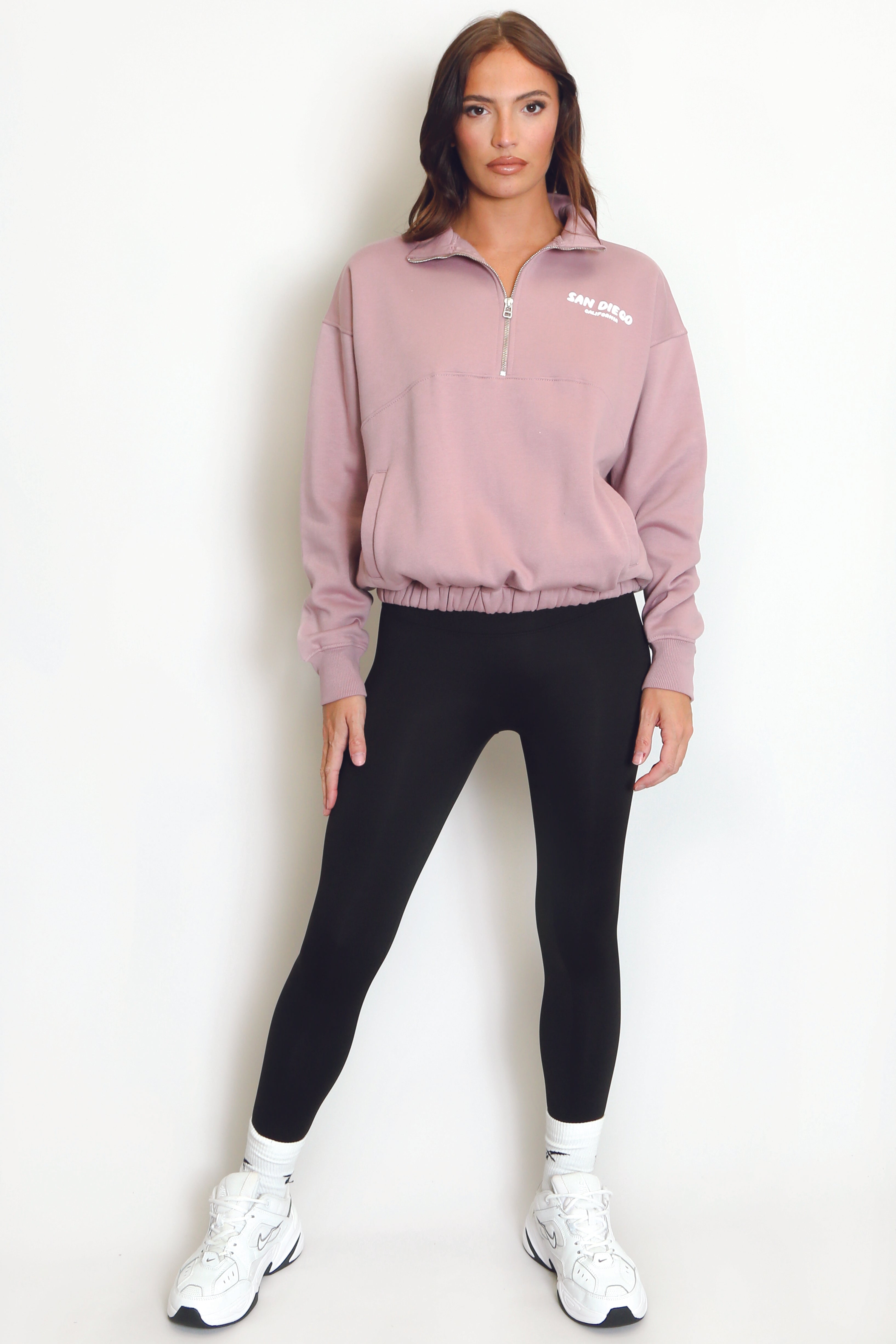Mauve San Diego Bubble Slogan Half Zip Sweatshirt