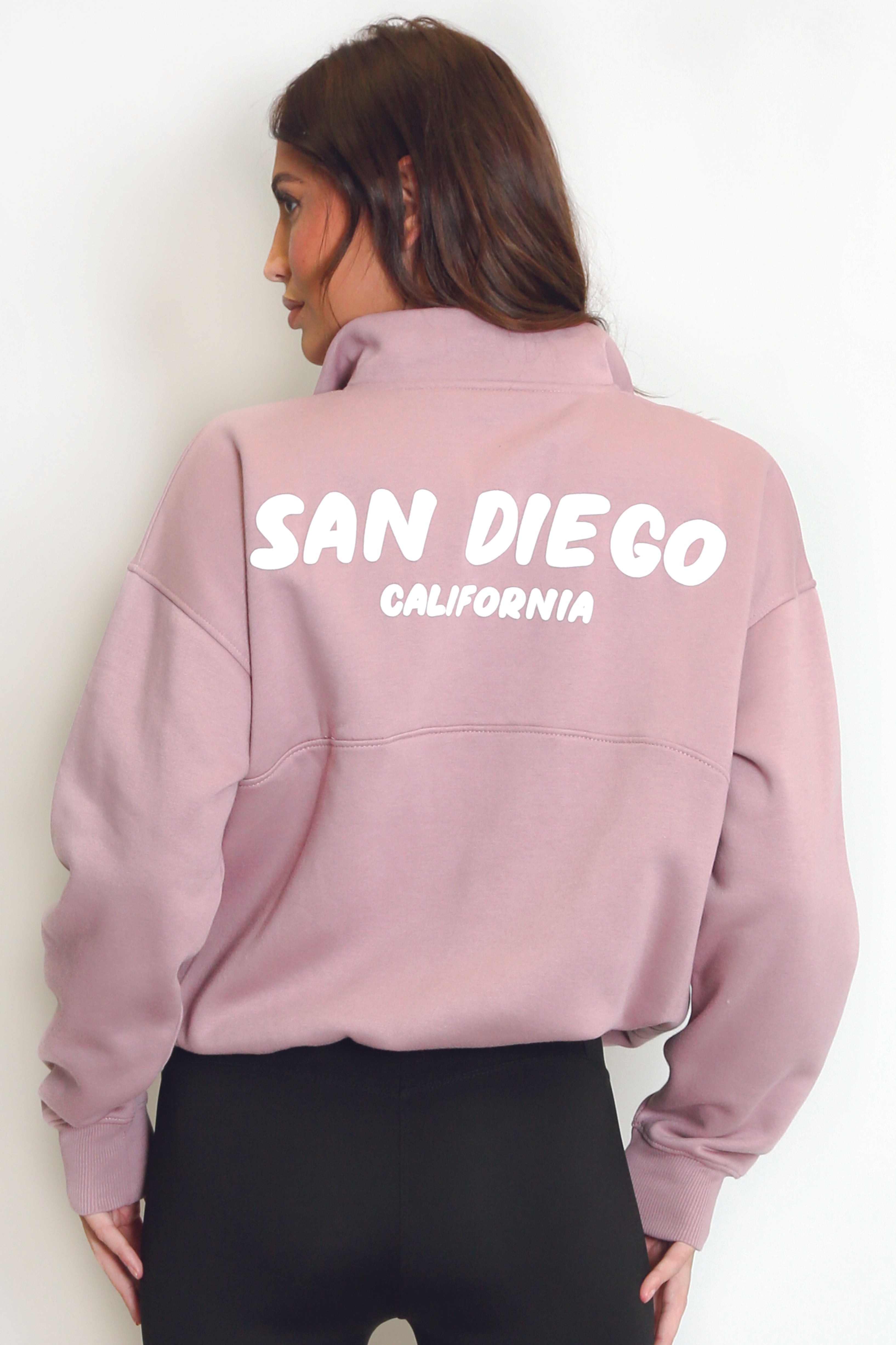Mauve San Diego Bubble Slogan Half Zip Sweatshirt