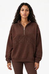 Nashville Half Zip Sweatshirt in Chocolate Brown