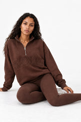 Nashville Half Zip Sweatshirt in Chocolate Brown