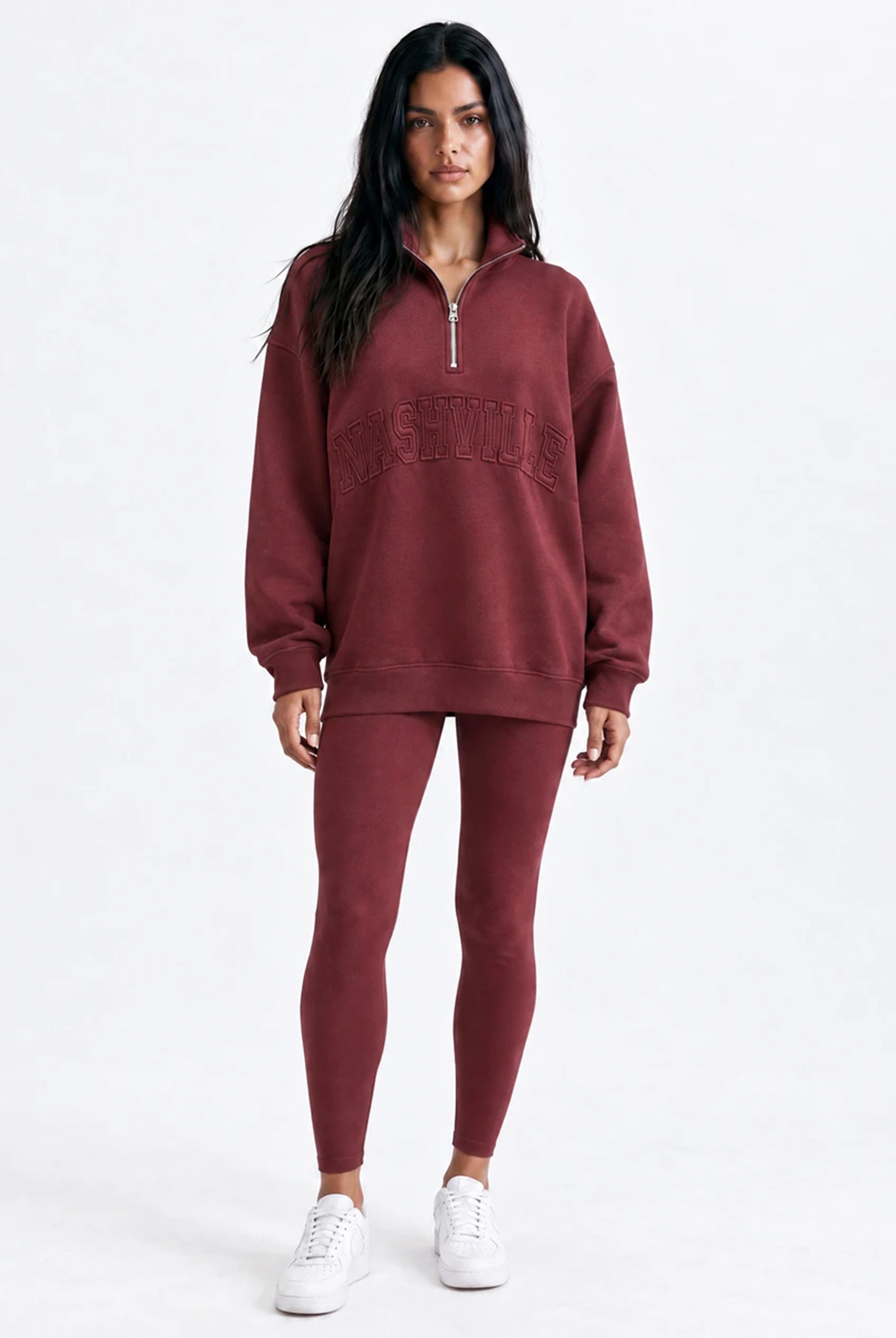 Nashville Half Zip Sweatshirt in Red Mahogany