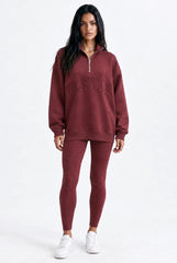 Nashville Half Zip Sweatshirt in Red Mahogany