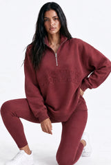 Nashville Half Zip Sweatshirt in Red Mahogany