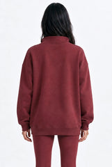 Nashville Half Zip Sweatshirt in Red Mahogany