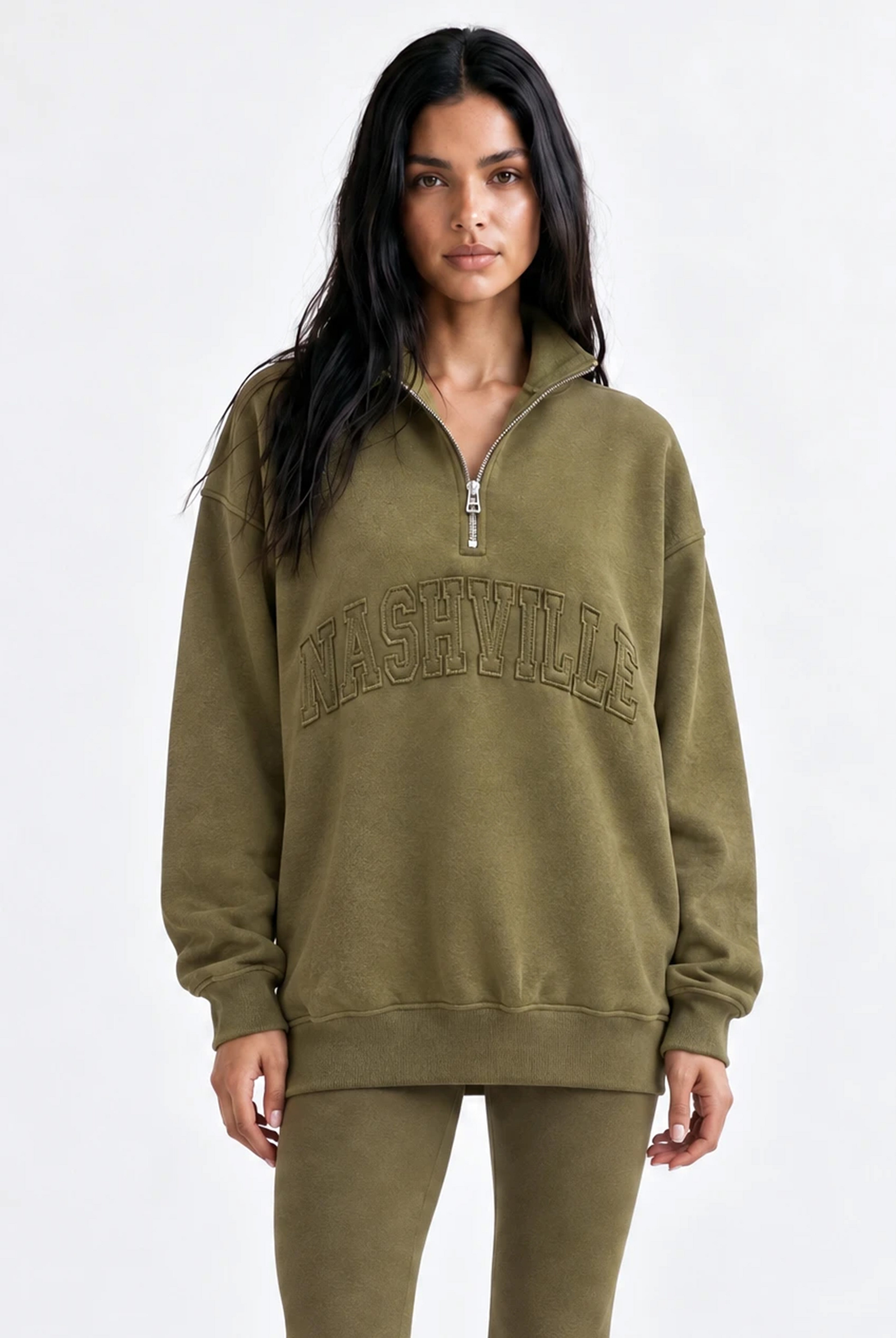 Nashville Half Zip Sweatshirt in Burnt Olive