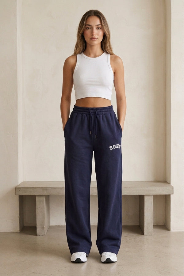 Soho Wide Leg Joggers In Navy