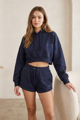 Soho London Cropped Hoodie And Mini Shorts Set In Navy