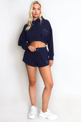 Soho London Cropped Hoodie And Mini Shorts Set In Navy