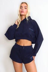 Soho London Cropped Hoodie And Mini Shorts Set In Navy