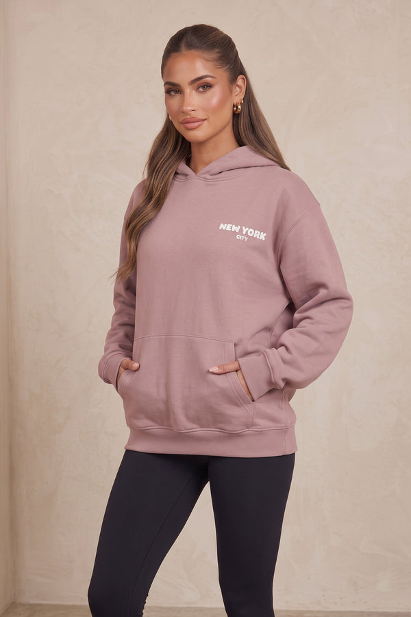 Mauve New York Bubble Slogan Hooded Sweatshirt