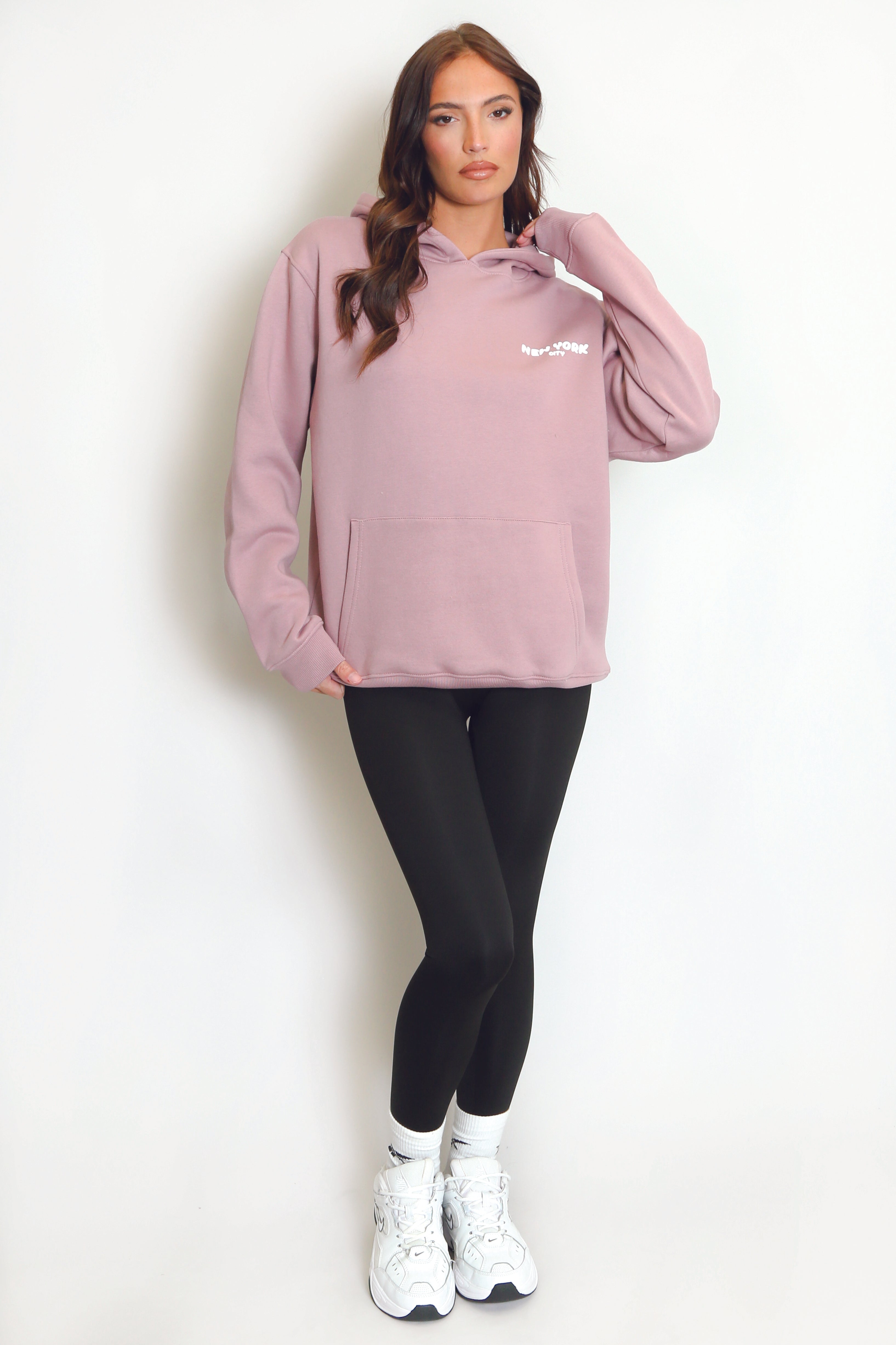 Mauve New York Bubble Slogan Hooded Sweatshirt