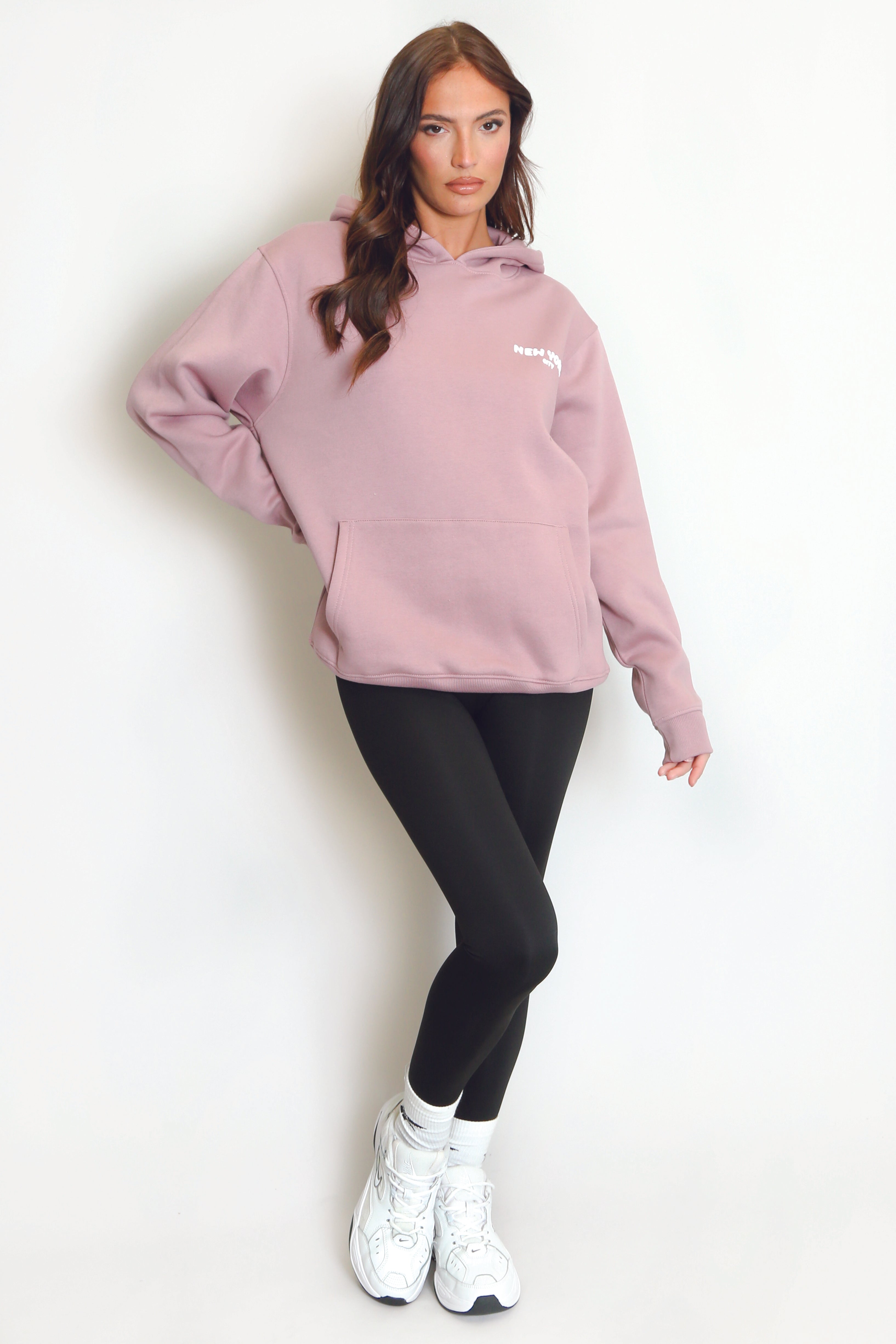 Mauve New York Bubble Slogan Hooded Sweatshirt