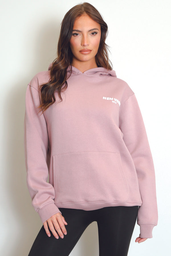 Mauve New York Bubble Slogan Hooded Sweatshirt