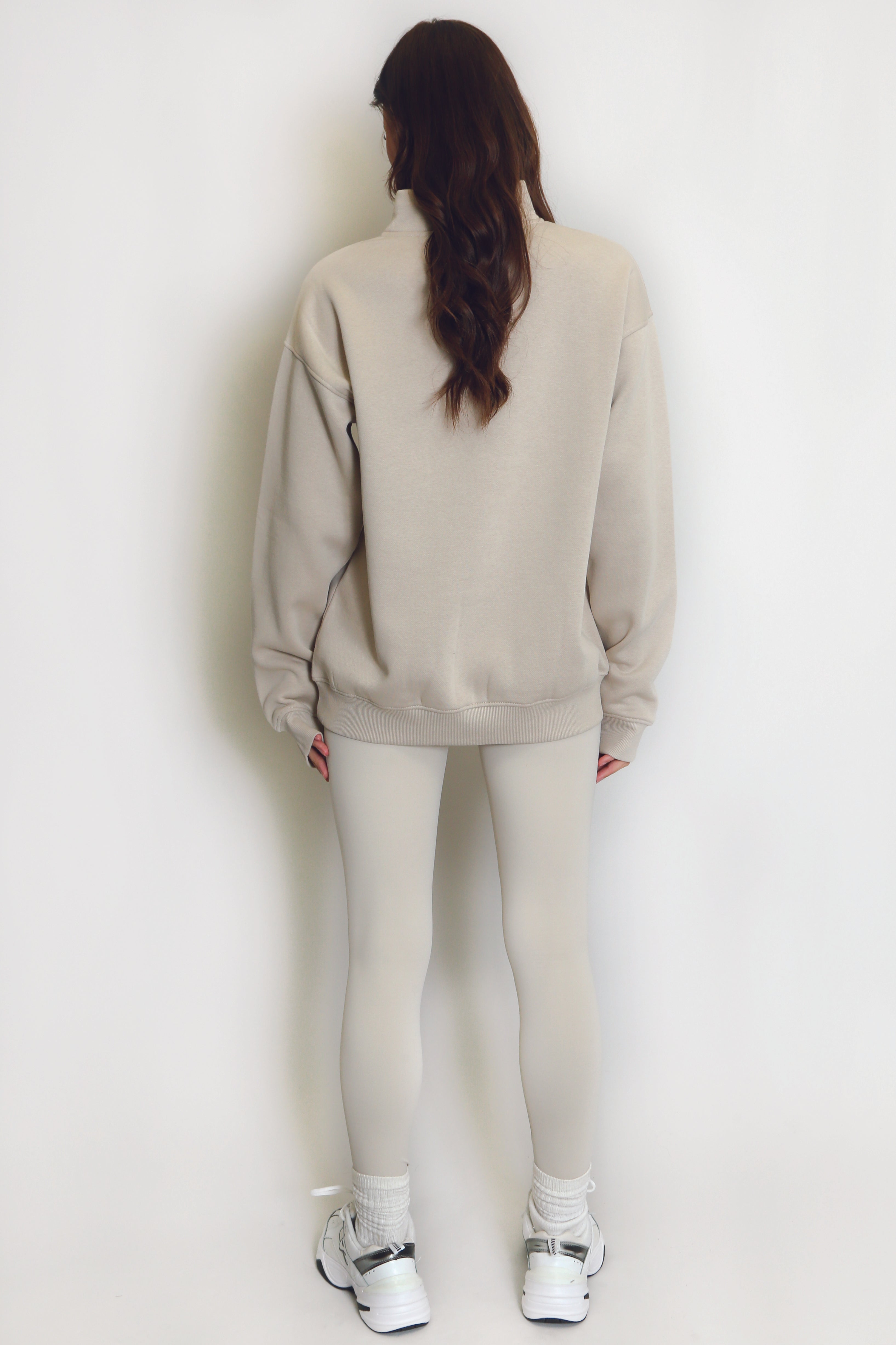 New York Embossed Zip Sweatshirt In Beige