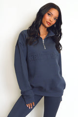New York Embossed Zip Sweatshirt In Grey