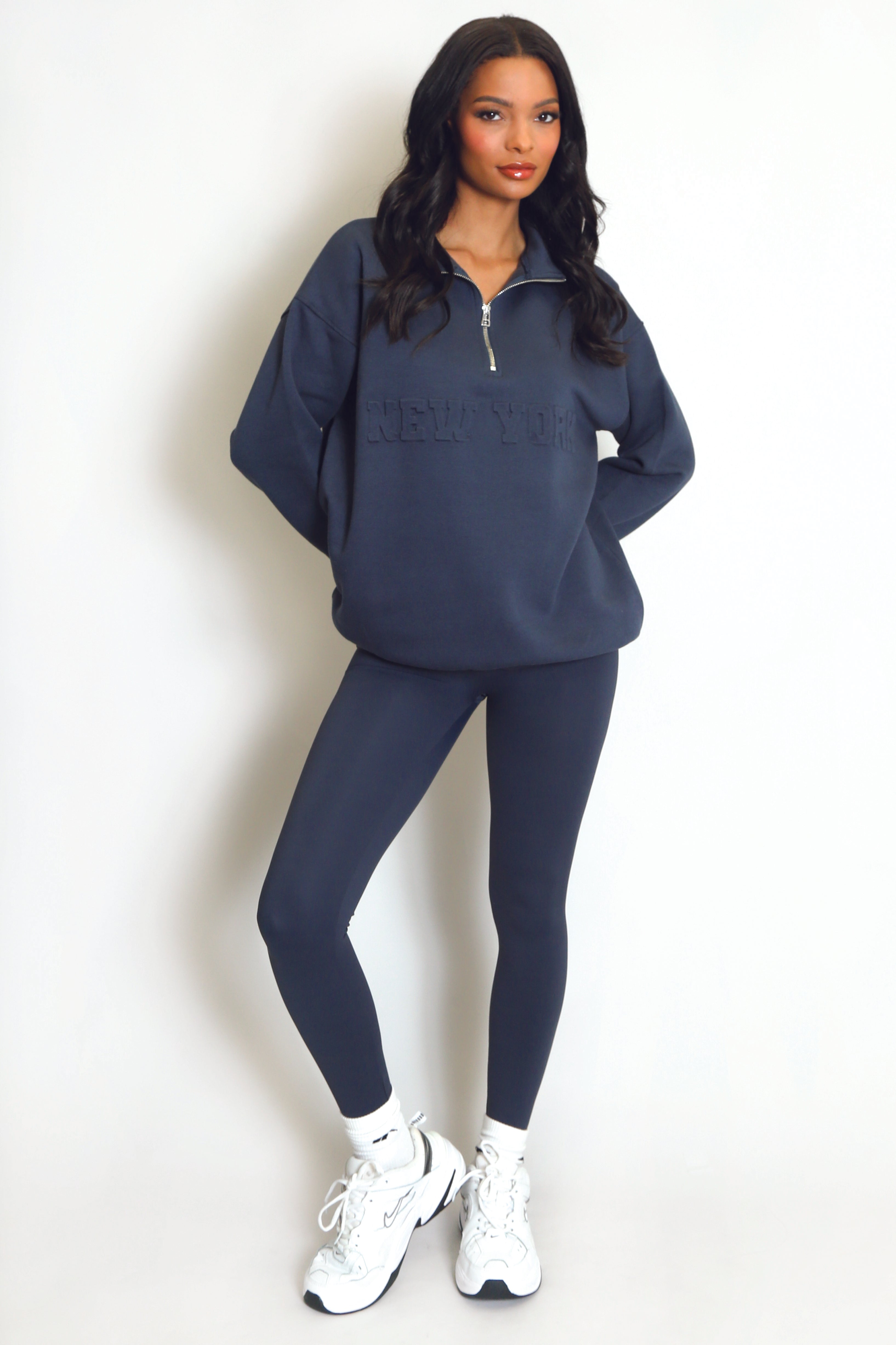 New York Embossed Zip Sweatshirt In Grey