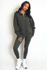 New York Embossed Zip Sweatshirt In Khaki