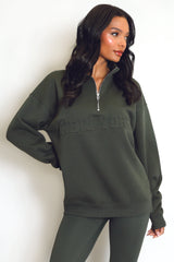 New York Embossed Zip Sweatshirt In Khaki
