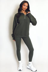 New York Embossed Zip Sweatshirt In Khaki