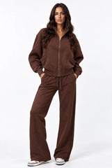 Side Pleat Wide Leg Jogger in Chocolate Brown