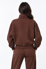 Panelled Full Zip Sweatshirt in Chocolate Brown
