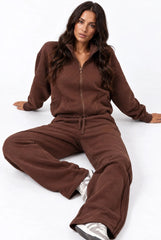 Panelled Full Zip Sweatshirt in Chocolate Brown