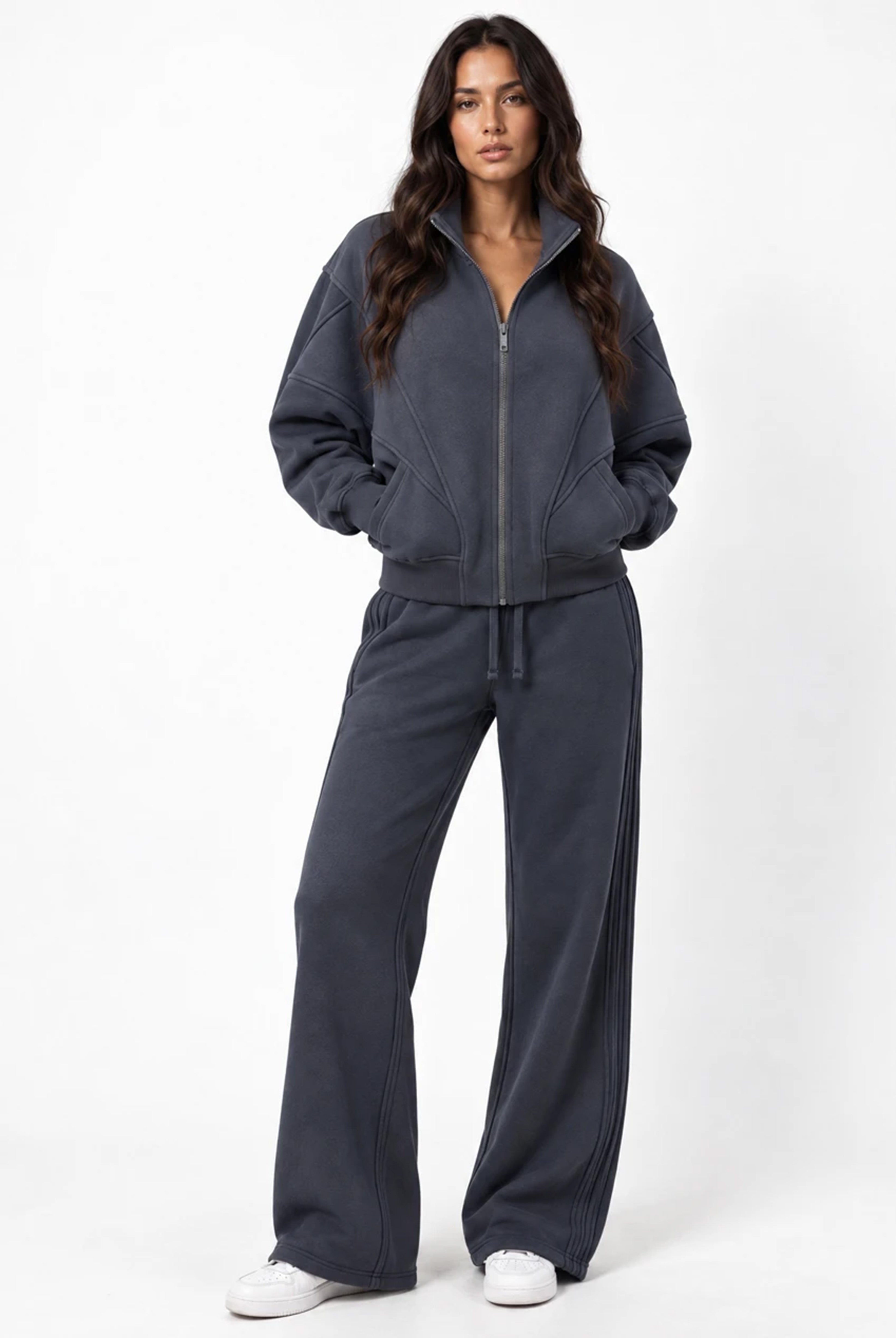 Side Pleat Wide Leg Jogger in Slate Grey