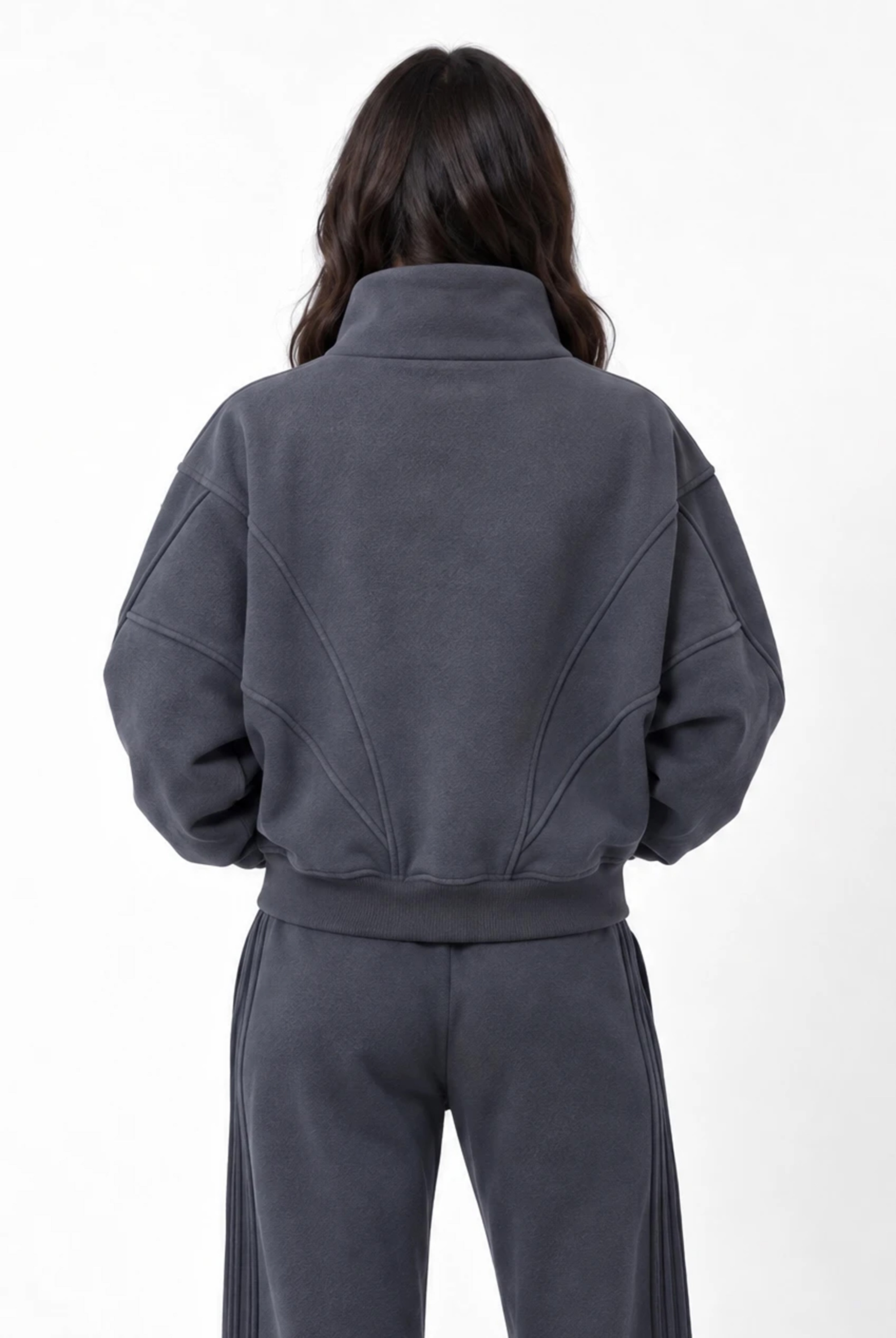 Panelled Full Zip Sweatshirt in Slate Grey