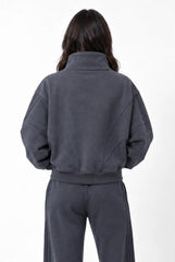Panelled Full Zip Sweatshirt in Slate Grey