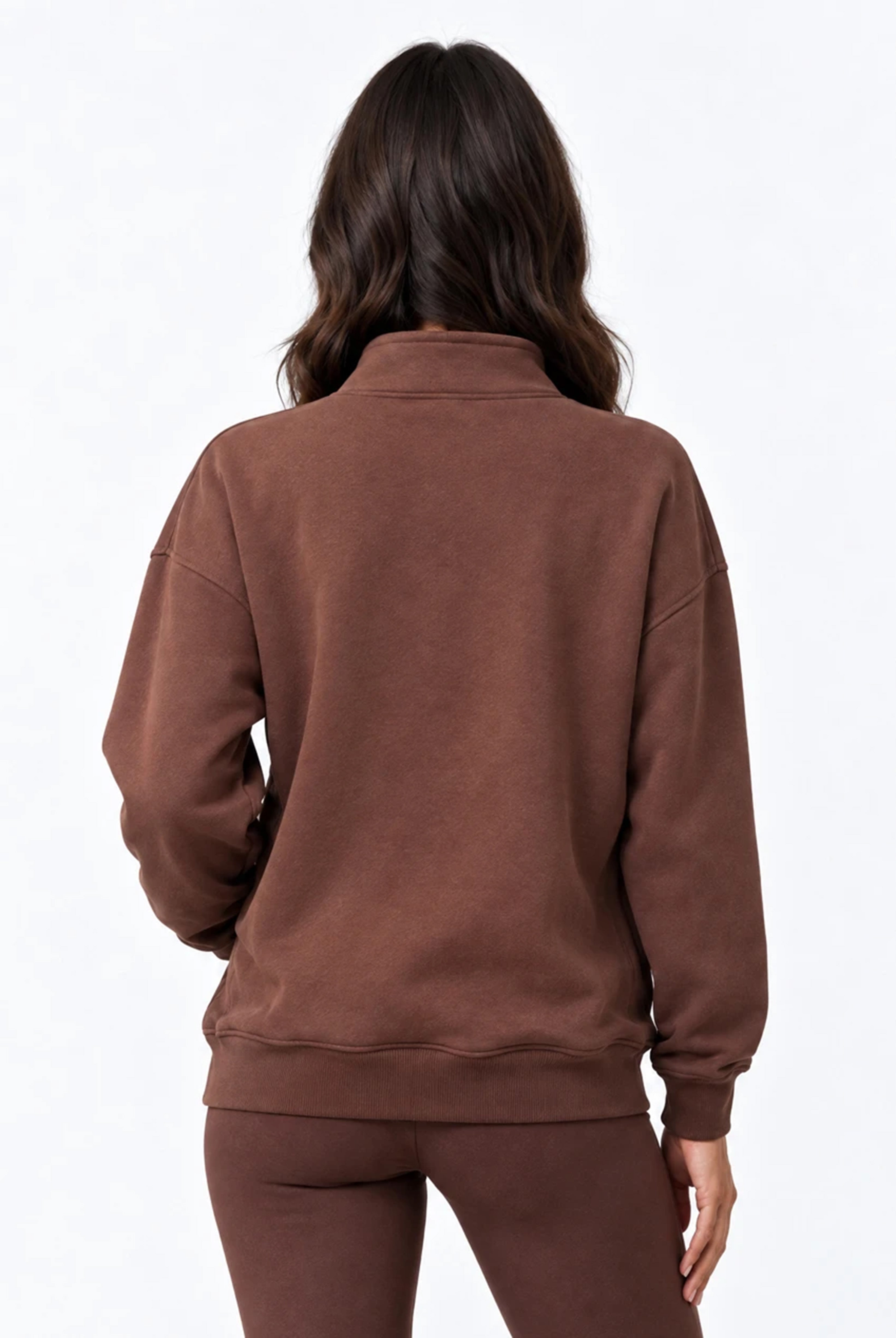 Half Zip Oversized Sweatshirt With Pockets in Chocolate Brown