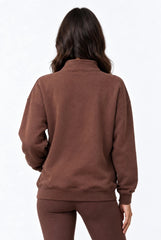 Half Zip Oversized Sweatshirt With Pockets in Chocolate Brown
