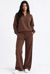 Half Zip Oversized Sweatshirt With Pockets in Chocolate Brown