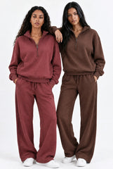 Side Pleat Wide Leg Jogger in Red Mahogany