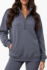 Half Zip Oversized Sweatshirt With Pockets in Slate Grey